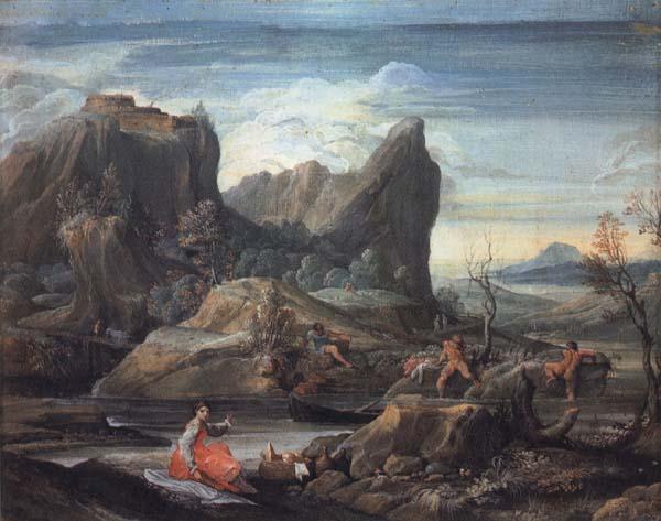 CARRACCI, Agostino Landscape with Bathers oil painting image